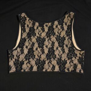 POSH-TURE Top/Bra Stretch Net Mesh Lace Spandex Beige/Black, Size XL